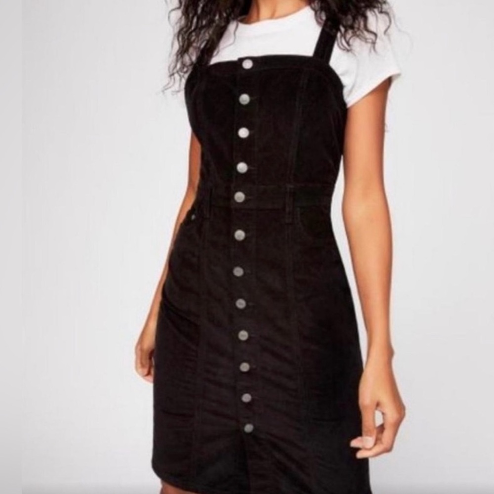 Free People Black Midi Dress with Button Detail